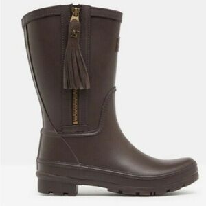 Joules Rosalind Mid Height Black Rain Boots w Interchangeable YelloTassel - New!